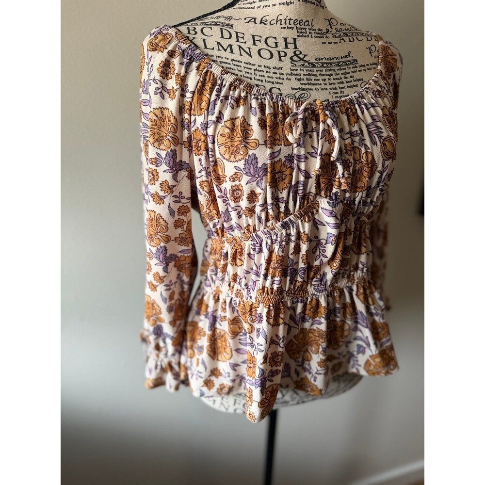 TRUSELF Floral Smocked Peplum Top L